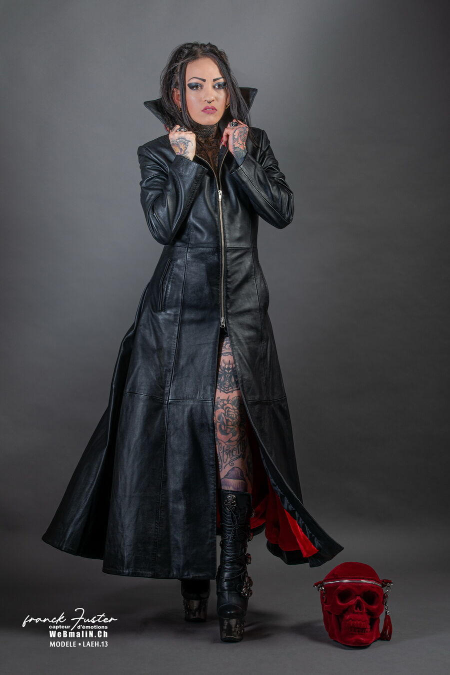 manteau noir cuir long femme