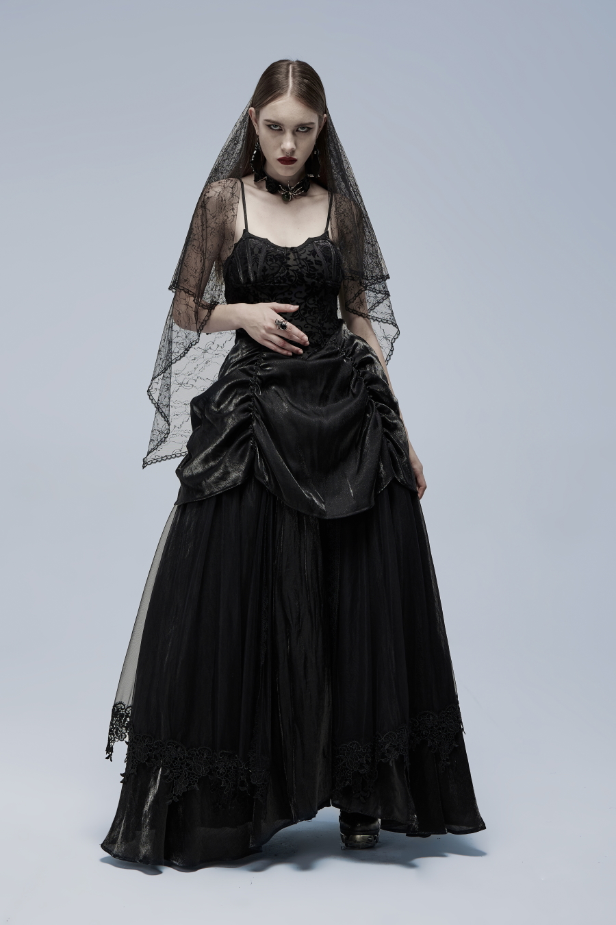 Robe de mariée gothique noire PUNK RAVE wq557