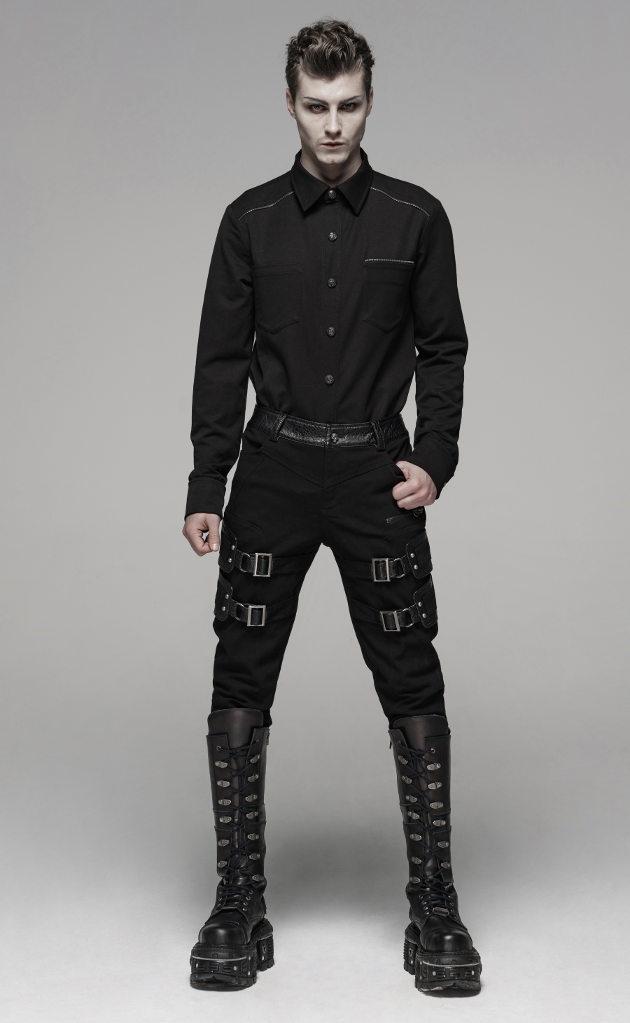 Pantalon dark gothic homme en simili cuir noir PUNK RAVE wk382