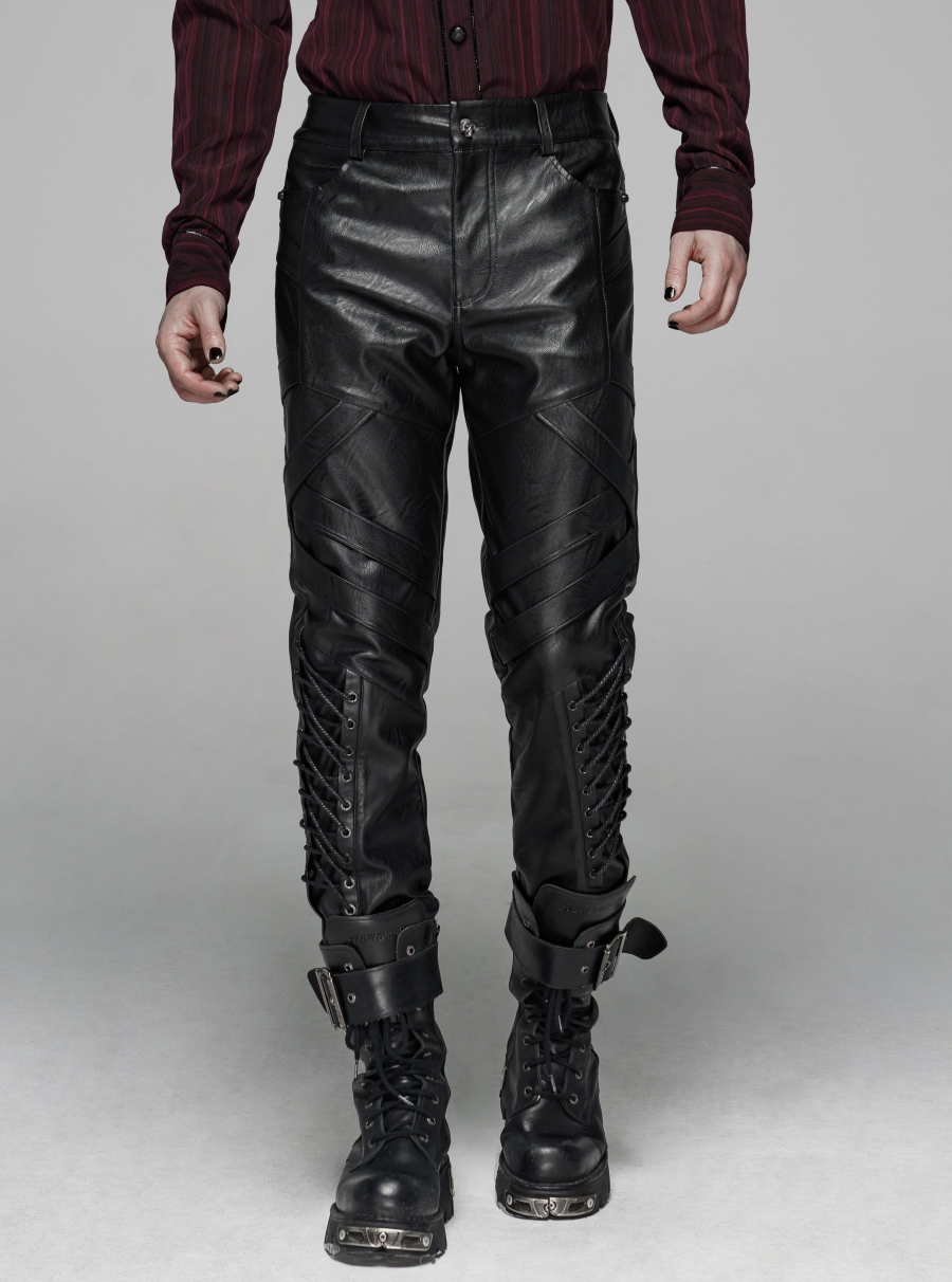 Pantalon dark gothic homme en simili cuir noir PUNK RAVE wk382