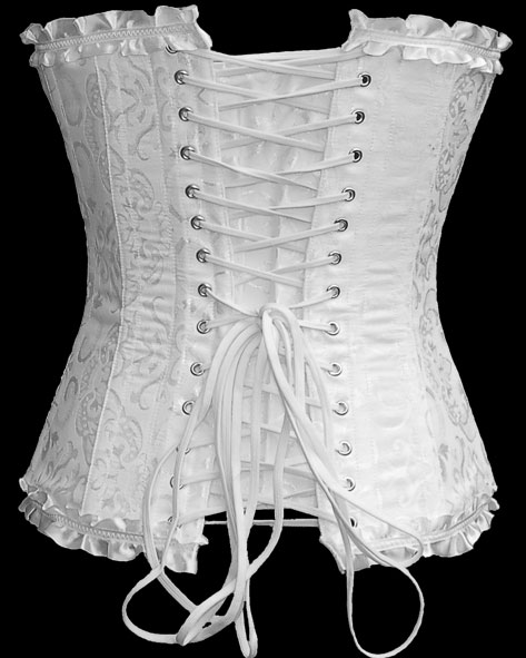 corset gothique blanc en tissu brocarde avec baleines de maintien